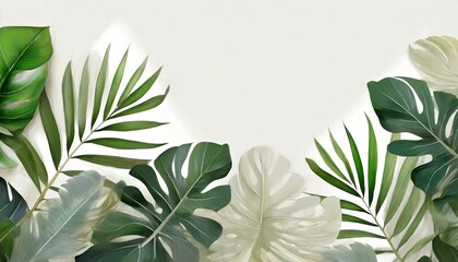 Wall Mural - tropical leaves on a white background drawing in pastel style photo wallpaper in the interior