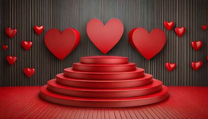 Wall Mural - red podium with hearts