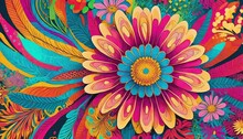 Flower Power Hippie Multicoloured Daisy Psychedelic Backgroundillustration