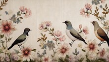 Photo Wallpaper Picture Which Depicts Birds On A Textured Background Photo Wallpaper