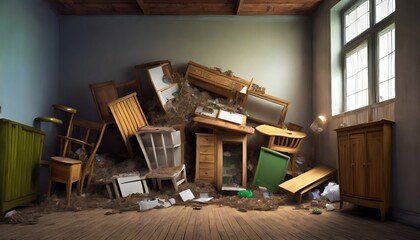 Wall Mural - funny broken furnitures trash pile