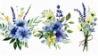 blue watercolor arrangements with flowers set bundle bouquets with wildflowers leaves branches botanical illustration