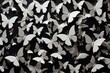 a large group of white butterflies flying through the air on a black background with a caption in the middle of the image.