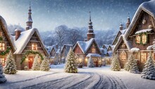 Christmas Village With Snow In Vintage Style Winter Village Landscape Christmas Holidays Christmas Card 3d Illustration