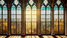 Stained Glass Windows In The Gothic Style Vintage Drawing Art Picture Photo Wallpaper