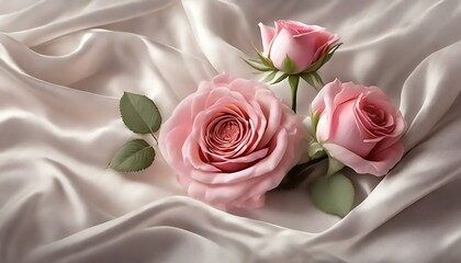 Wall Mural - pink roses on soft silk