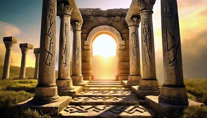 ancient arch and pillars portal to another world magical ancient runes