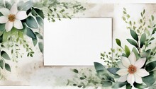 Ready To Use Card Herbal Watercolor Invitation Design With Leaves Flower And Watercolor Background Floral Elements Botanic Watercolor Illustration Template For Wedding Frame