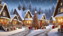 Christmas Village With Snow In Vintage Style Winter Village Landscape Christmas Holidays Christmas Card 3d Illustration