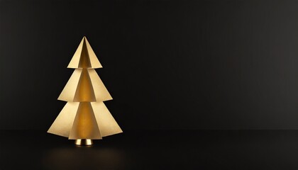 Sticker - a paper gold christmas tree minimalistic design on a black background with copy spacetemplate for greetings winter cards