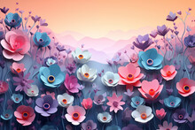 A Field Filled With Lots Of Different Colored Hearts, Vector Art, Paper Craft, Stylized Flowers, Valentine's Day Background