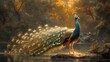 beautiful peacock in tranquil forest nature landscape, Generative Ai