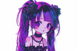 Vibrant Chibi Goth Girl Illustration with Large Purple Eyes