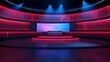 © Muhammad - 3d rendered news headlines studio broadcast red screens international update technology