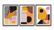 © SAHURI - abstract background of art illustration framed in minimalism style modern geometric pop art, wall decor of art illustration framed set, three set on white background. Generative Ai
