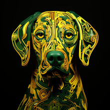 Portrait Of A Dog, Golden Retriever Dog, Yellow, Green