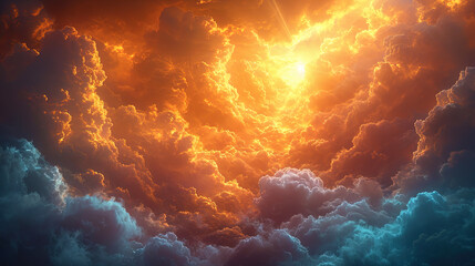 Wall Mural - The background of heaven, where the game of contrasts between light and dark clouds creates the im