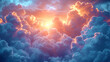 The heavenly background, where the game of light and shadow on the clouds creates the impression o