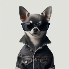 Sticker - a dog in a denim jacket and sunglasses
