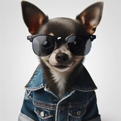 Sticker - a dog in a denim jacket and sunglasses
