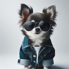 Sticker - a dog in a denim jacket and sunglasses
