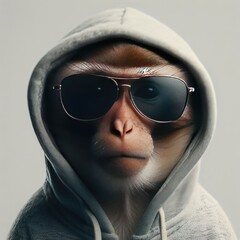 Sticker - a monkey with a hood and sunglasses
