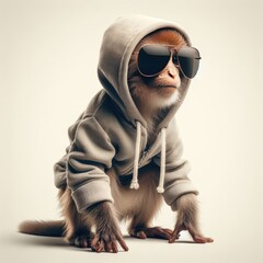 Sticker - a monkey with a hood and sunglasses
