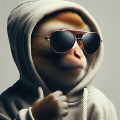 Sticker - a monkey with a hood and sunglasses
