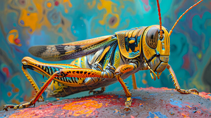Wall Mural - grasshopper on a blue background