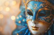 Venetian Mask in Blue and Gold with Bokeh Background