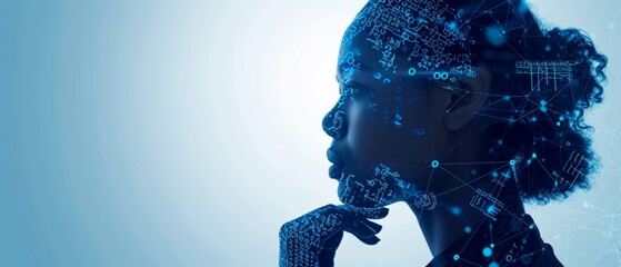 digital silhouette woman with thinking about global technologies in the digital world Generative AI