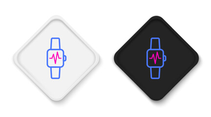 Sticker - Line Smart watch showing heart beat rate icon isolated on white background. Fitness App concept. Colorful outline concept. Vector