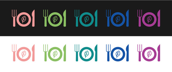 Poster - Set Vegan food diet icon isolated on black and white background. Organic, bio, eco symbol. Vegan, no meat, lactose free, healthy, fresh and nonviolent food. Vector