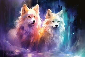 Canvas Print - Luminescent spirit foxes - Generative AI