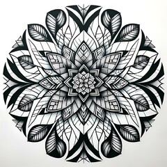 Wall Mural - AI generated illustration of mandala-like patterns in black and white line art style