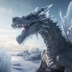 Poster - digital illustration of a dragon in the snow created with Generative AI