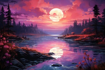 Poster - Serene twilight lakes - Generative AI