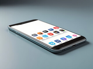 Wall Mural - smartphone mockup with social media icons in realistic 3d rendering. blank screen template design.