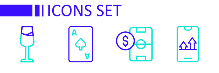 Sticker - Set line Online sports betting, Football money, Playing card with spades symbol and Wine glass icon. Vector