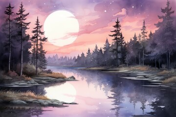 Wall Mural - Serene twilight lakes - Generative AI