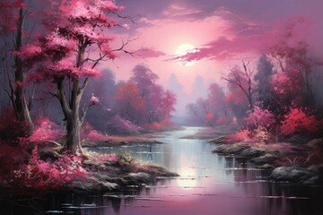 Wall Mural - Serene twilight lakes - Generative AI