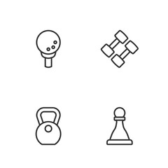 Wall Mural - Set line Chess, Weight, Golf ball on tee and Dumbbell icon. Vector