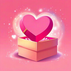 Wall Mural - Open gift box with a cute little heart inside on pink background