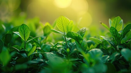 Poster - Nature of green leaf in garden at summer. Natural green leaves plants using as spring background cover page environment ecology or greenery wallpaper