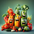 Visuals featuring cute and happy vegetable characters with smiling faces
