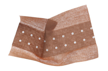 crumpled adhesive bandage new, sticky isolated on white, top view