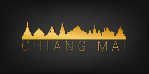 Wall Mural - Chiang Mai, Thailand Gold Skyline City Silhouette Vector. Golden Design Luxury Style Icon Symbols. Travel and Tourism Famous Buildings.