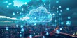 the cloud surrounded by digital icons and urban city landscape Generative AI