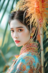 Sticker - pretty Thai woman dressed in an elegant and traditional Thai dress