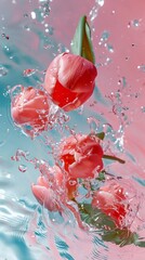 Canvas Print - A bunch of pink tulips floating in a pool of water